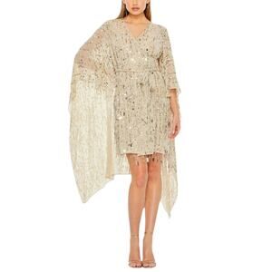 MAC DUGGAL Dress Size XS Evening Gown Sequin Mini Cape Back Fringe NEW Wrap